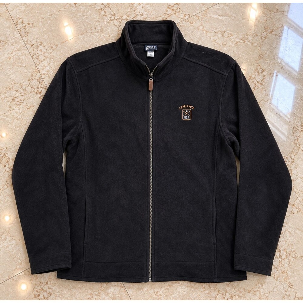 Gear For Sports Mens L Black Fleece Jacket Full Zip Mock Neck Charlevoix Mi USA